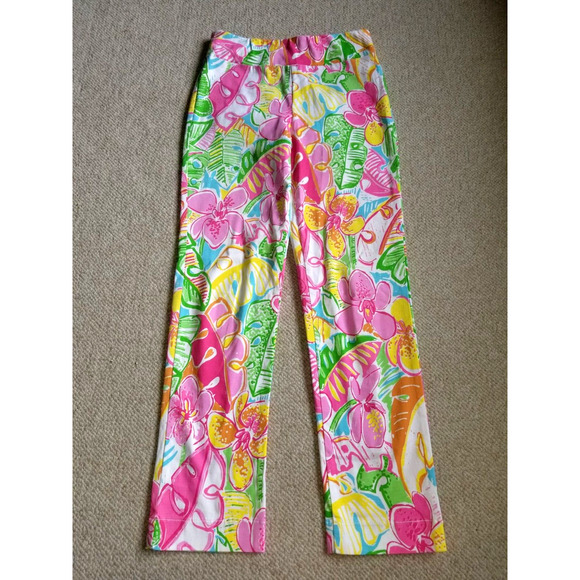 Womens Pants-BARBARA ERICKSON-multicolor floral pull on slim Beachy Coastal-4 - Picture 1 of 4